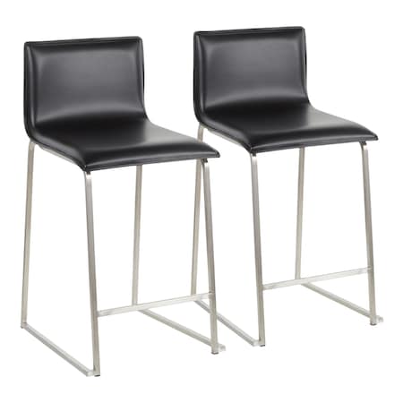 Mara Counter Stool In Black Faux Leather, PK 2